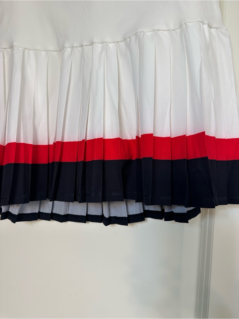 Pleated White Skirt with Red and Navy Stripe - Picture 2 of 7